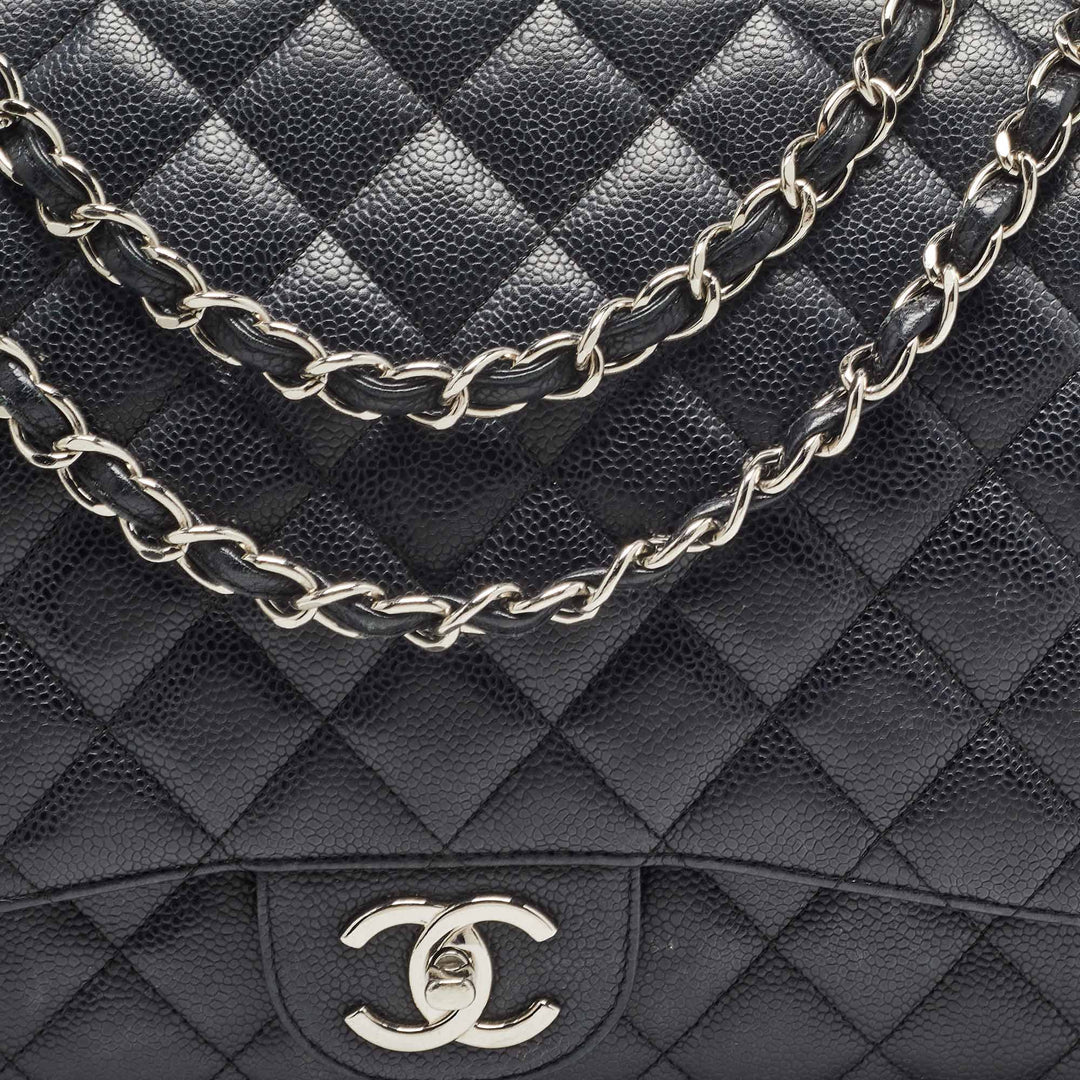 Chanel Black Quilted Caviar Leather Maxi Classic Double New Bag