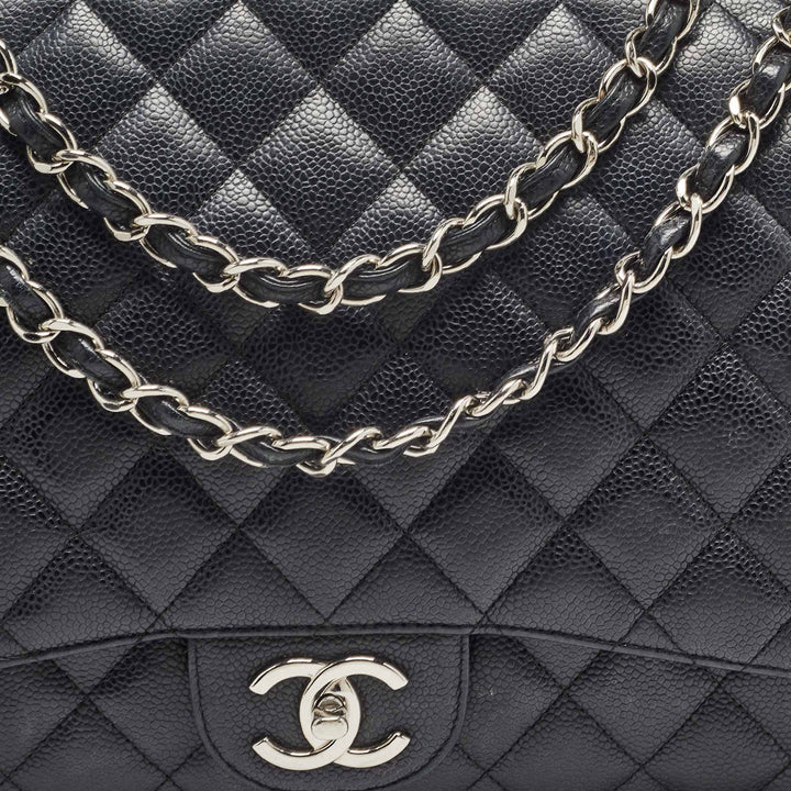 Chanel Black Quilted Caviar Leather Maxi Classic Double New Bag