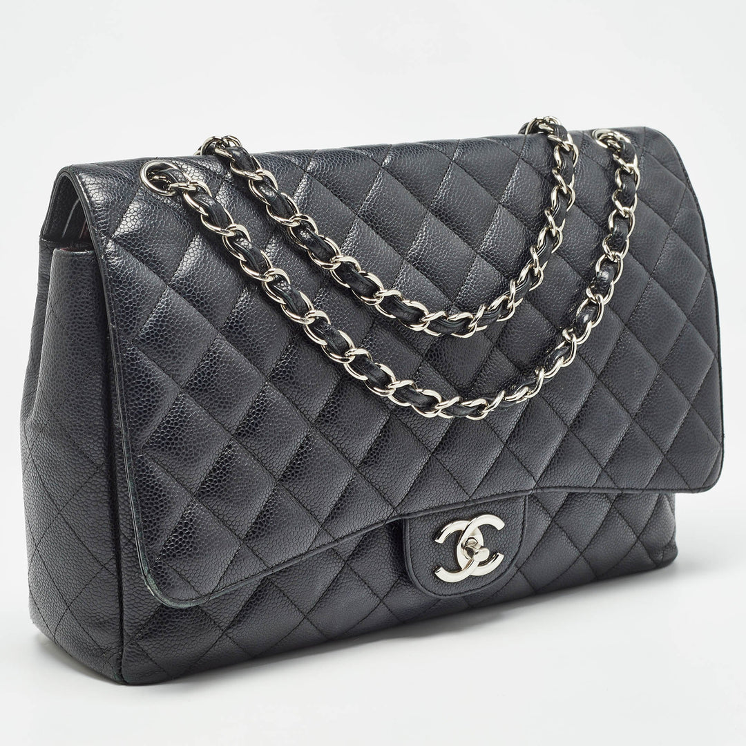 Chanel Black Quilted Caviar Leather Maxi Classic Double New Bag