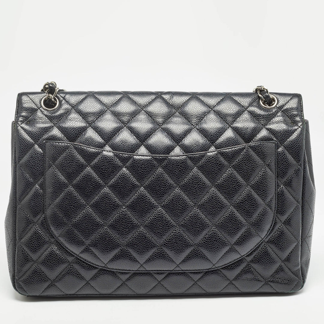 Chanel Black Quilted Caviar Leather Maxi Classic Double New Bag