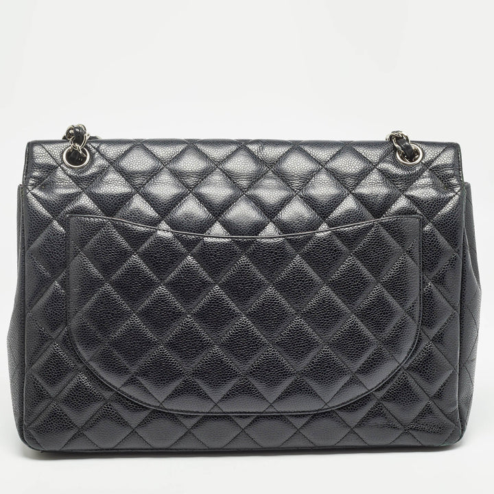Chanel Black Quilted Caviar Leather Maxi Classic Double New Bag
