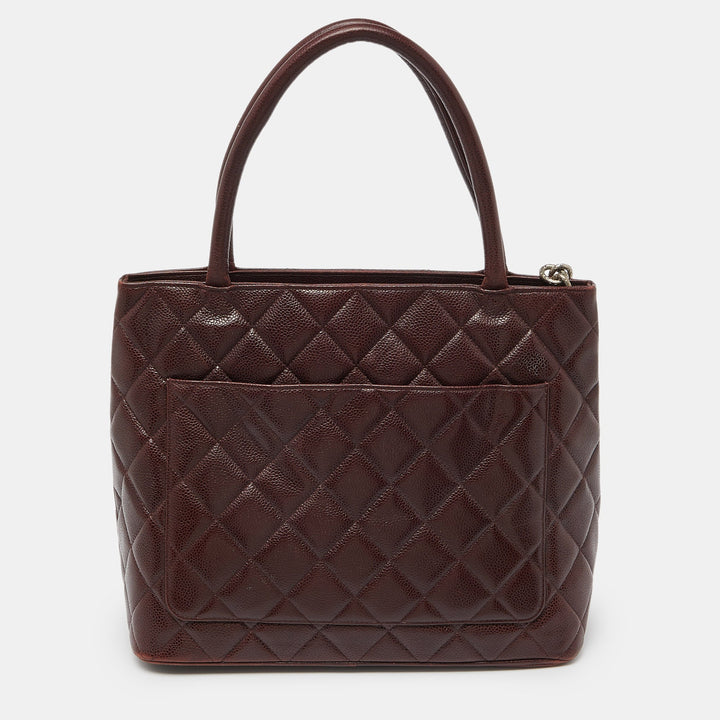 Chanel Burgundy Quilted Caviar Leather Medallion Tote