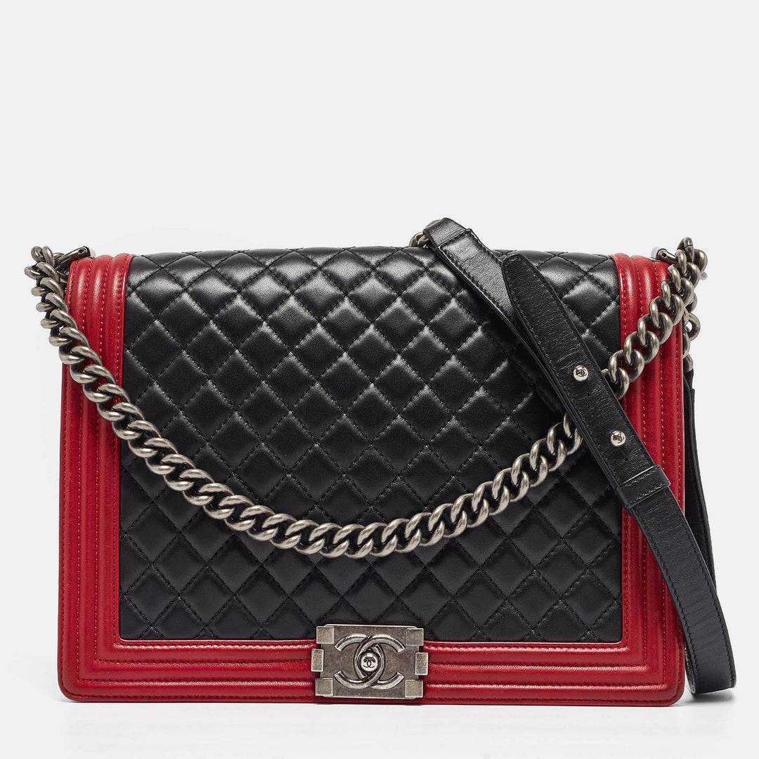 Chanel Black/Red Quilted Leather Large Boy New Bag