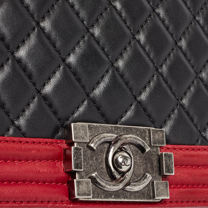 Chanel Black/Red Quilted Leather Large Boy New Bag