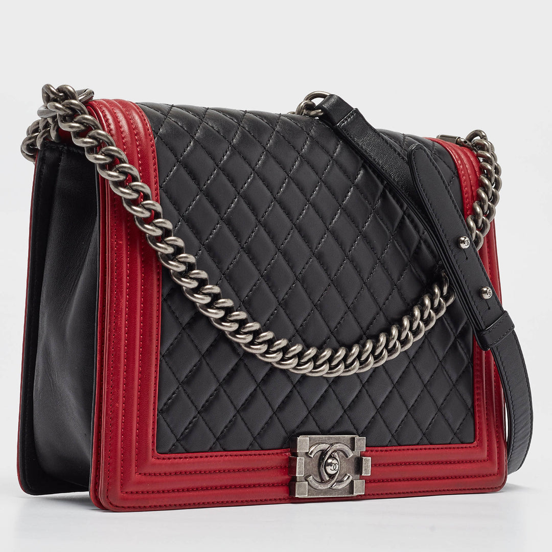 Chanel Black/Red Quilted Leather Large Boy New Bag