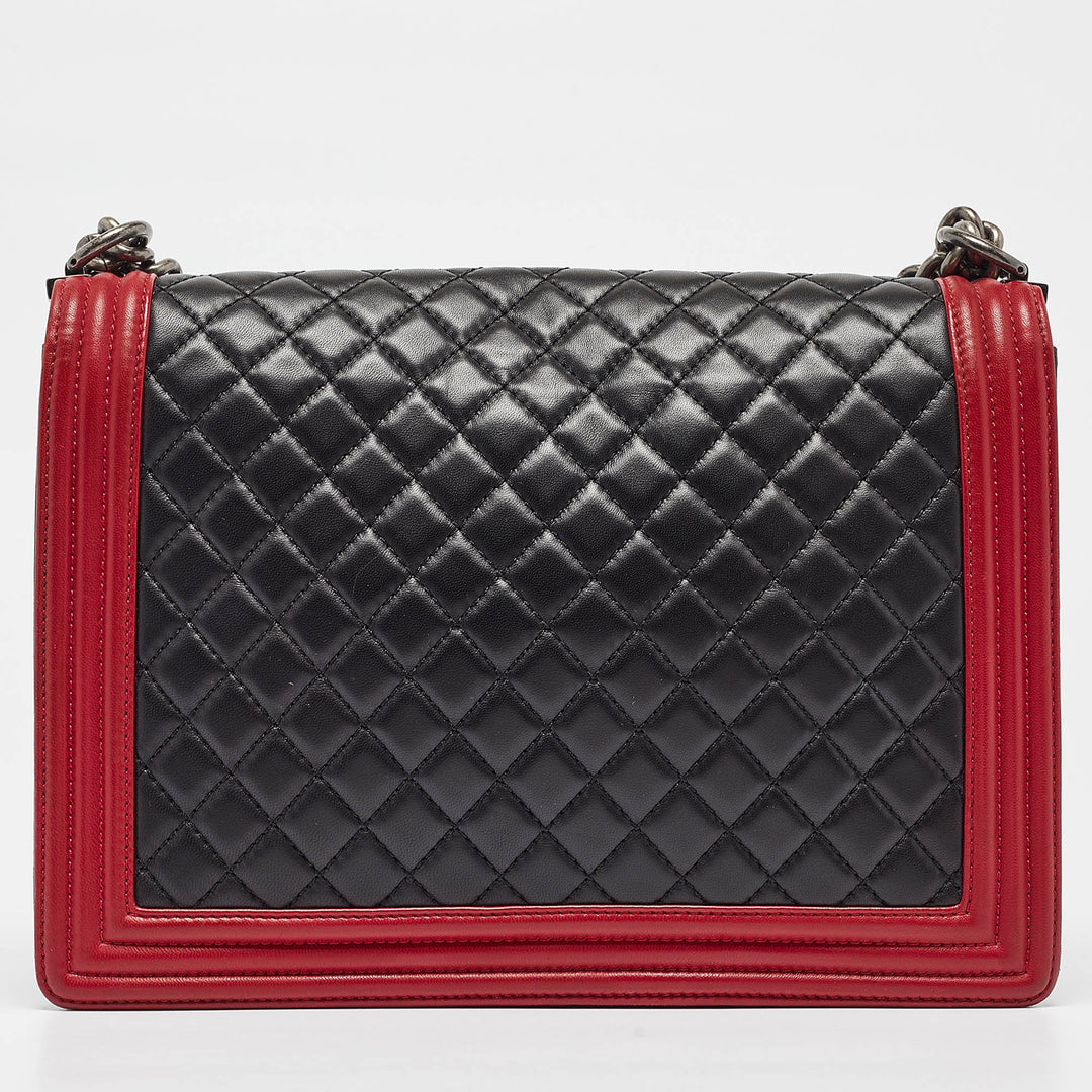 Chanel Black/Red Quilted Leather Large Boy New Bag
