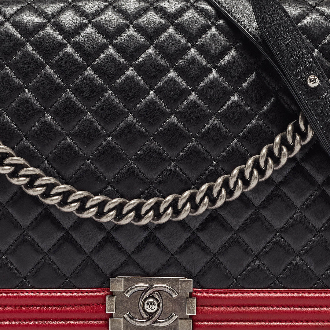 Chanel Black/Red Quilted Leather Large Boy New Bag