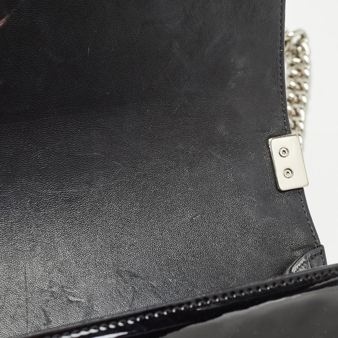 Chanel Black/Silver Chevron Patent Leather Medium Boy New Bag