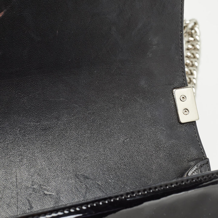 Chanel Black/Silver Chevron Patent Leather Medium Boy New Bag
