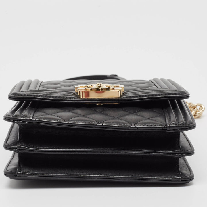 Chanel Black Quilted Leather North South Boy Bag