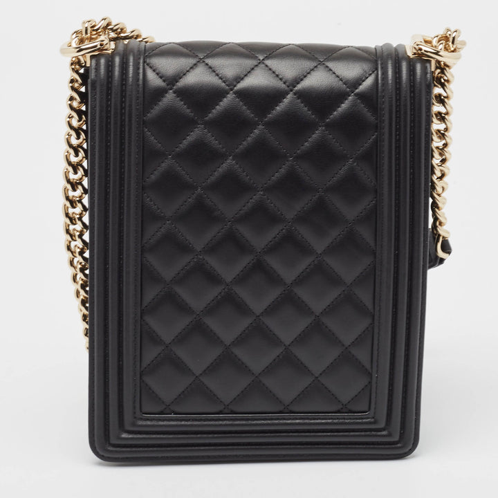 Chanel Black Quilted Leather North South Boy Bag