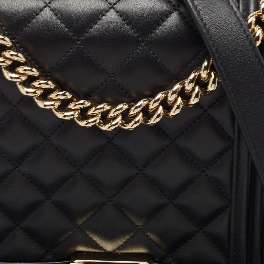 Chanel Black Quilted Leather North South Boy Bag