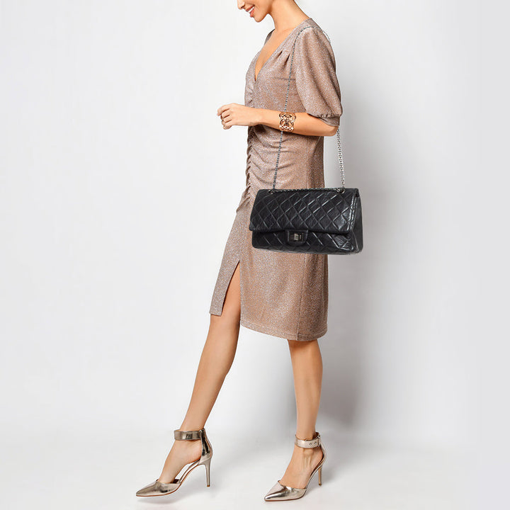 Chanel Black Quilted Aged Leather Reissue 2.55 Classic 227 New Bag