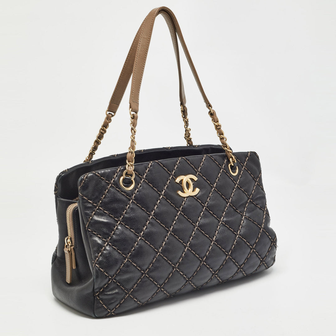 Chanel Black/Beige Quilted Leather Paris Dallas Chic Stitch Bag