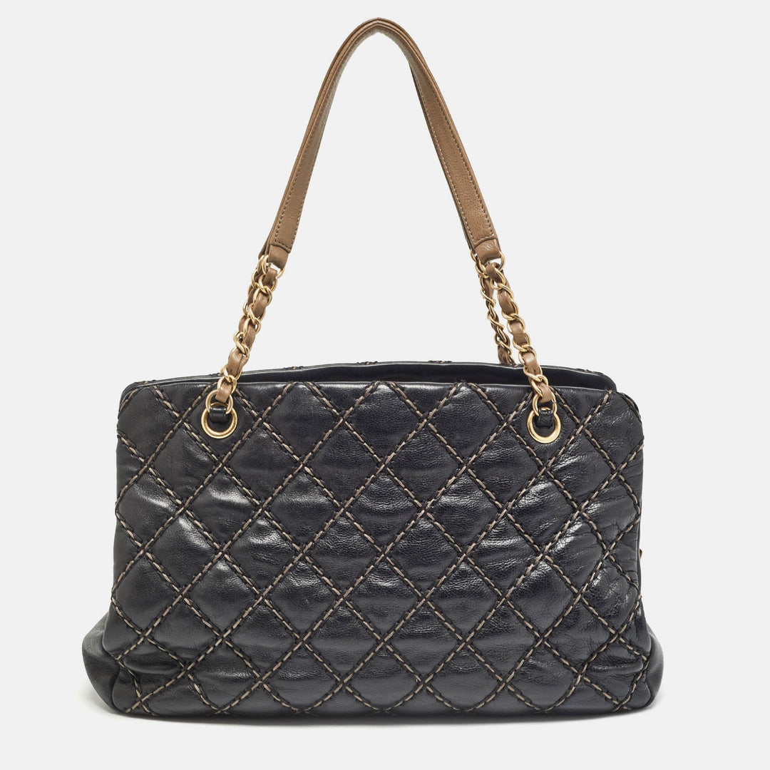 Chanel Black/Beige Quilted Leather Paris Dallas Chic Stitch Bag