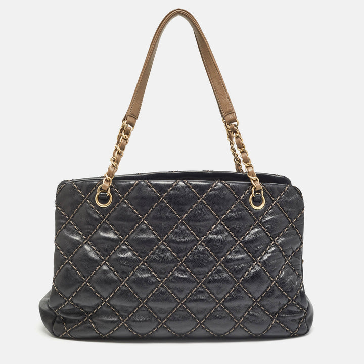 Chanel Black/Beige Quilted Leather Paris Dallas Chic Stitch Bag