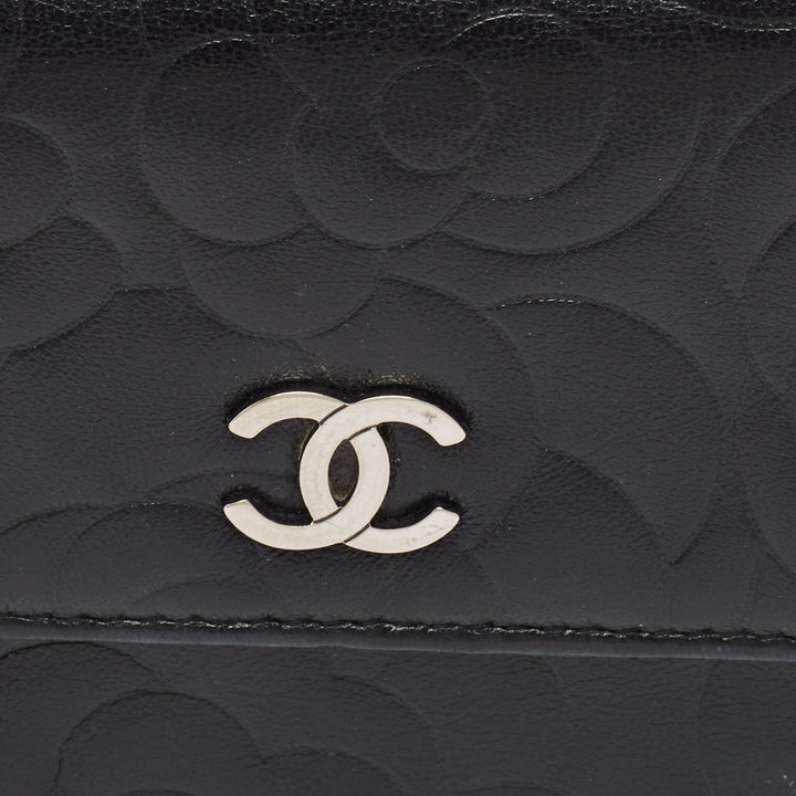 Chanel Black Camellia Embossed Leather Large New Wallet