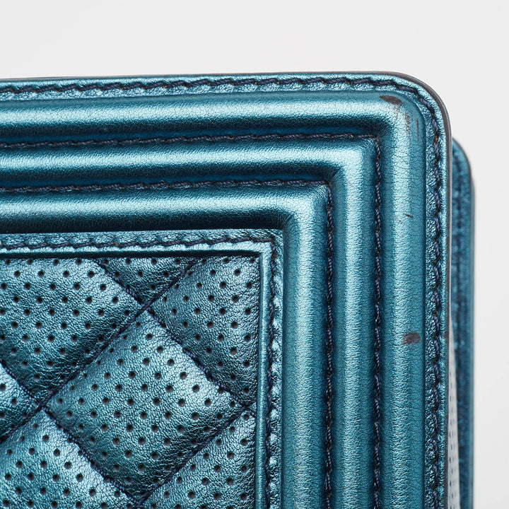 Chanel Metallic Blue Perforated Quilted Leather Medium Boy New Bag