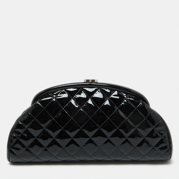 Chanel Black Quilted Patent Leather Timeless Clutch