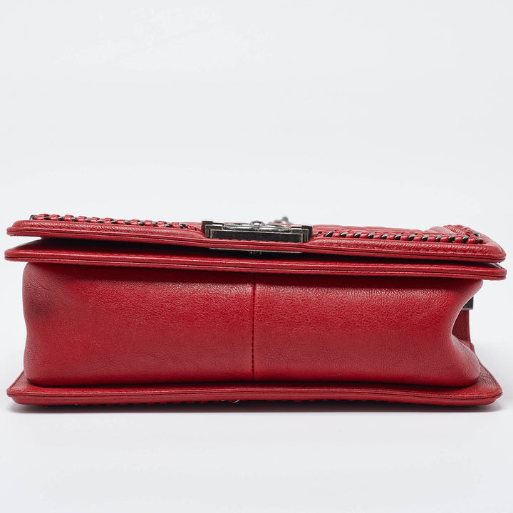 Chanel Red Quilted Leather Medium Chain Around Boy New Bag