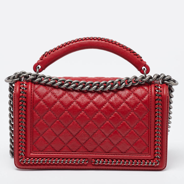 Chanel Red Quilted Leather Medium Chain Around Boy New Bag