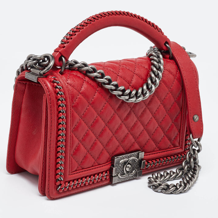 Chanel Red Quilted Leather Medium Chain Around Boy New Bag