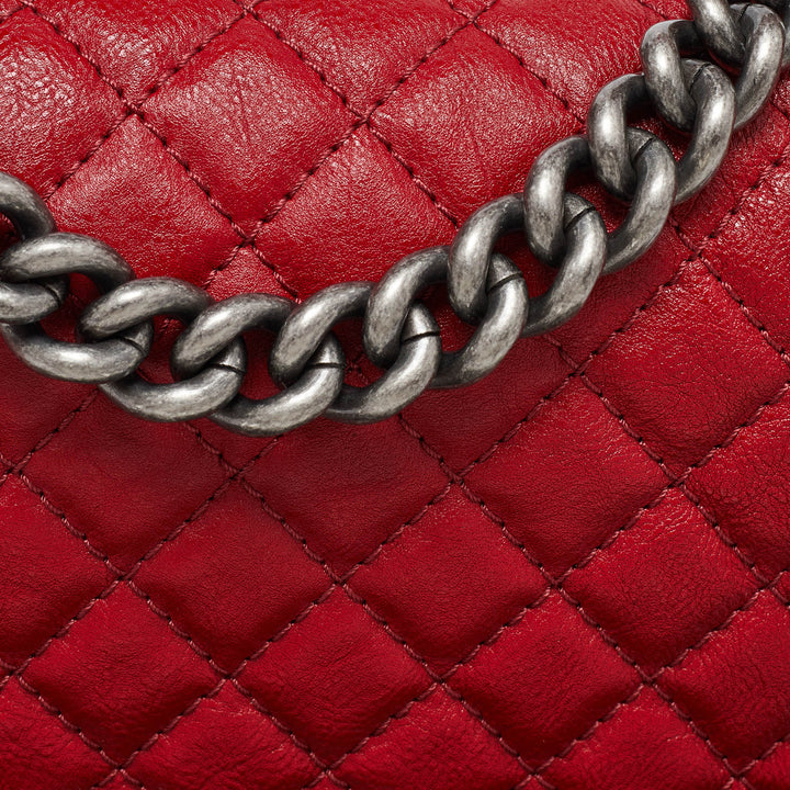 Chanel Red Quilted Leather Medium Chain Around Boy New Bag