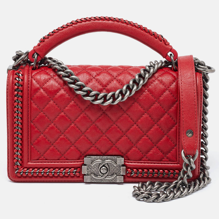 Chanel Red Quilted Leather Medium Chain Around Boy New Bag