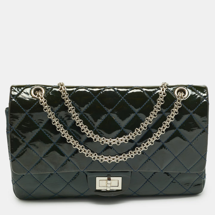 Chanel Teal Quilted Patent Leather Classic 227 Reissue 2.55 New Bag