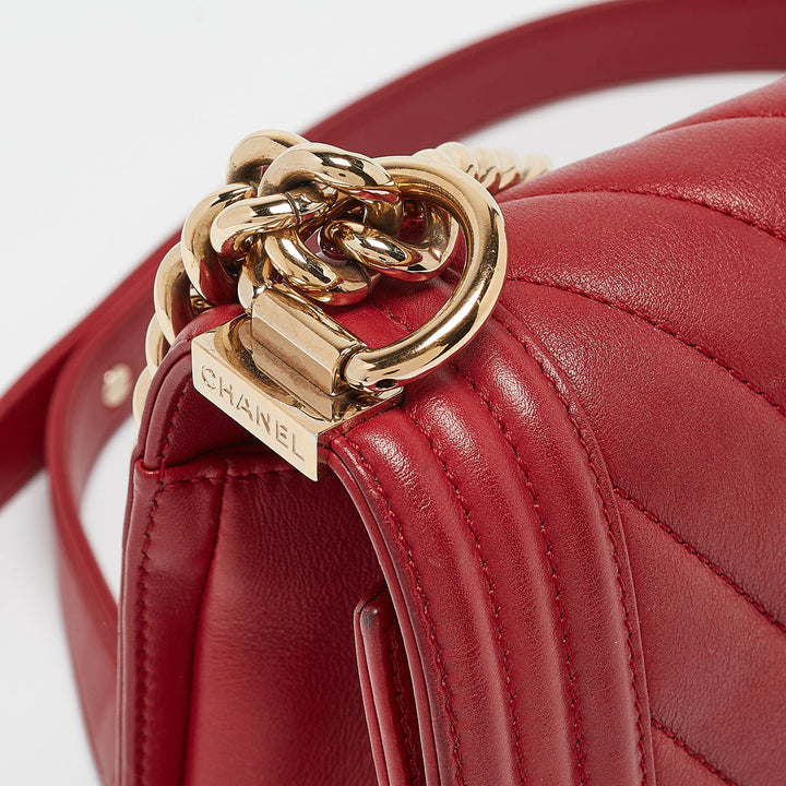 Chanel Red Chevron Leather Medium Boy New Bag