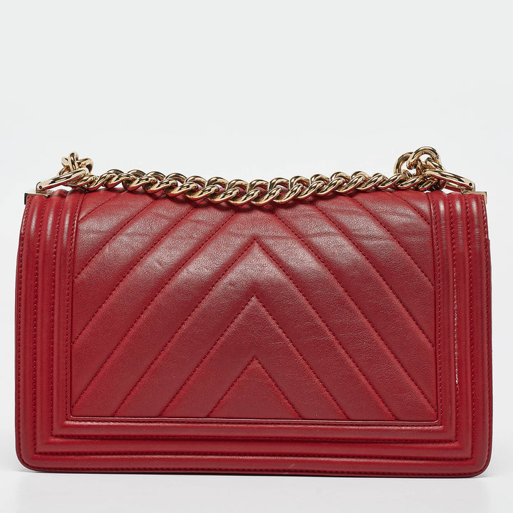 Chanel Red Chevron Leather Medium Boy New Bag