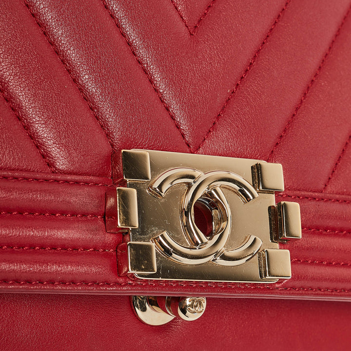 Chanel Red Chevron Leather Medium Boy New Bag