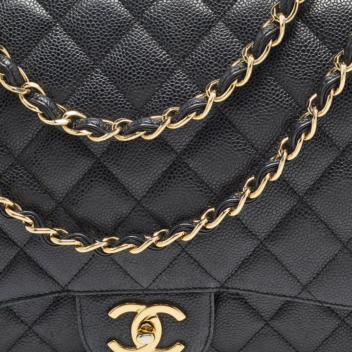 Chanel Black Quilted Caviar Leather Maxi Classic Double New Bag