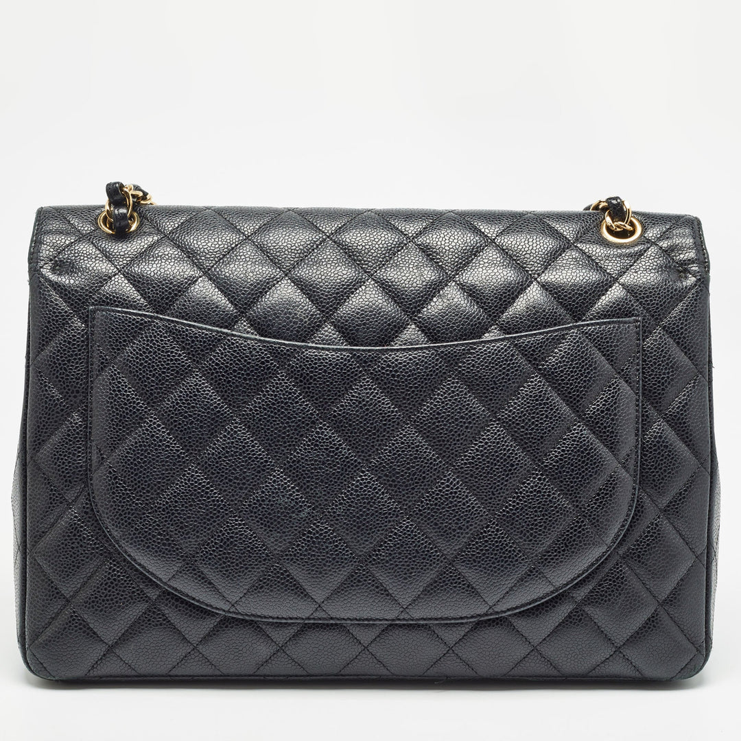 Chanel Black Quilted Caviar Leather Maxi Classic Double New Bag