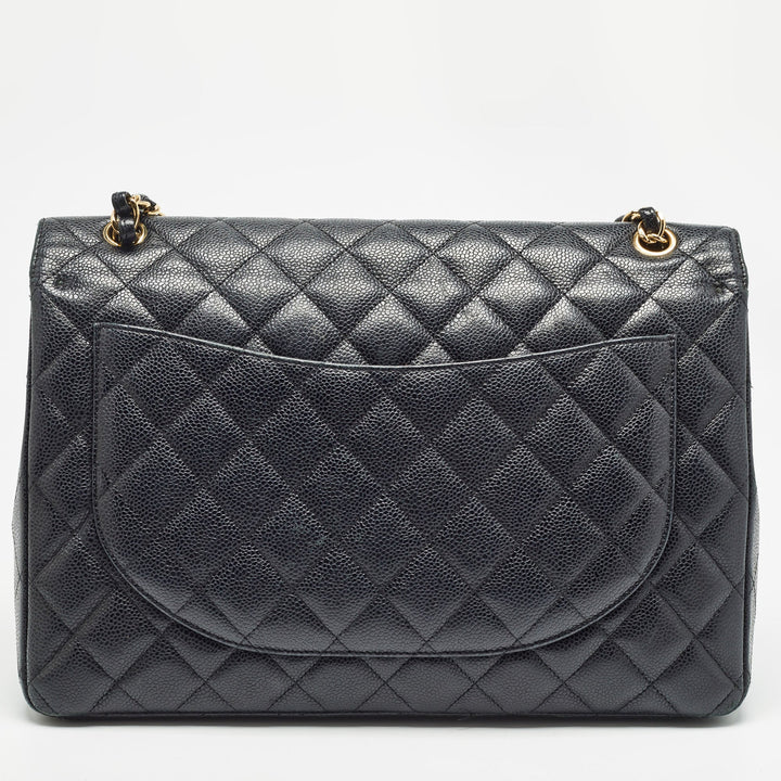 Chanel Black Quilted Caviar Leather Maxi Classic Double New Bag
