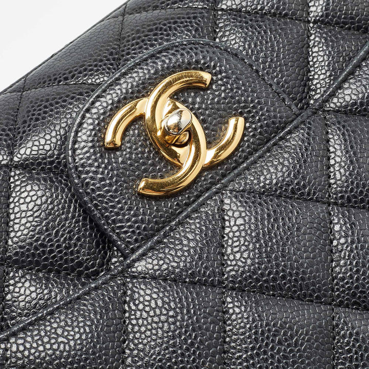Chanel Black Quilted Caviar Leather Maxi Classic Double New Bag