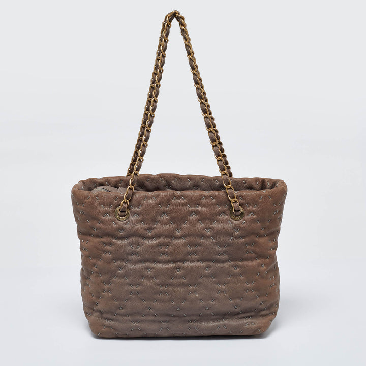Chanel Brown Quilted Caviar Leather Wild Stitch Tote