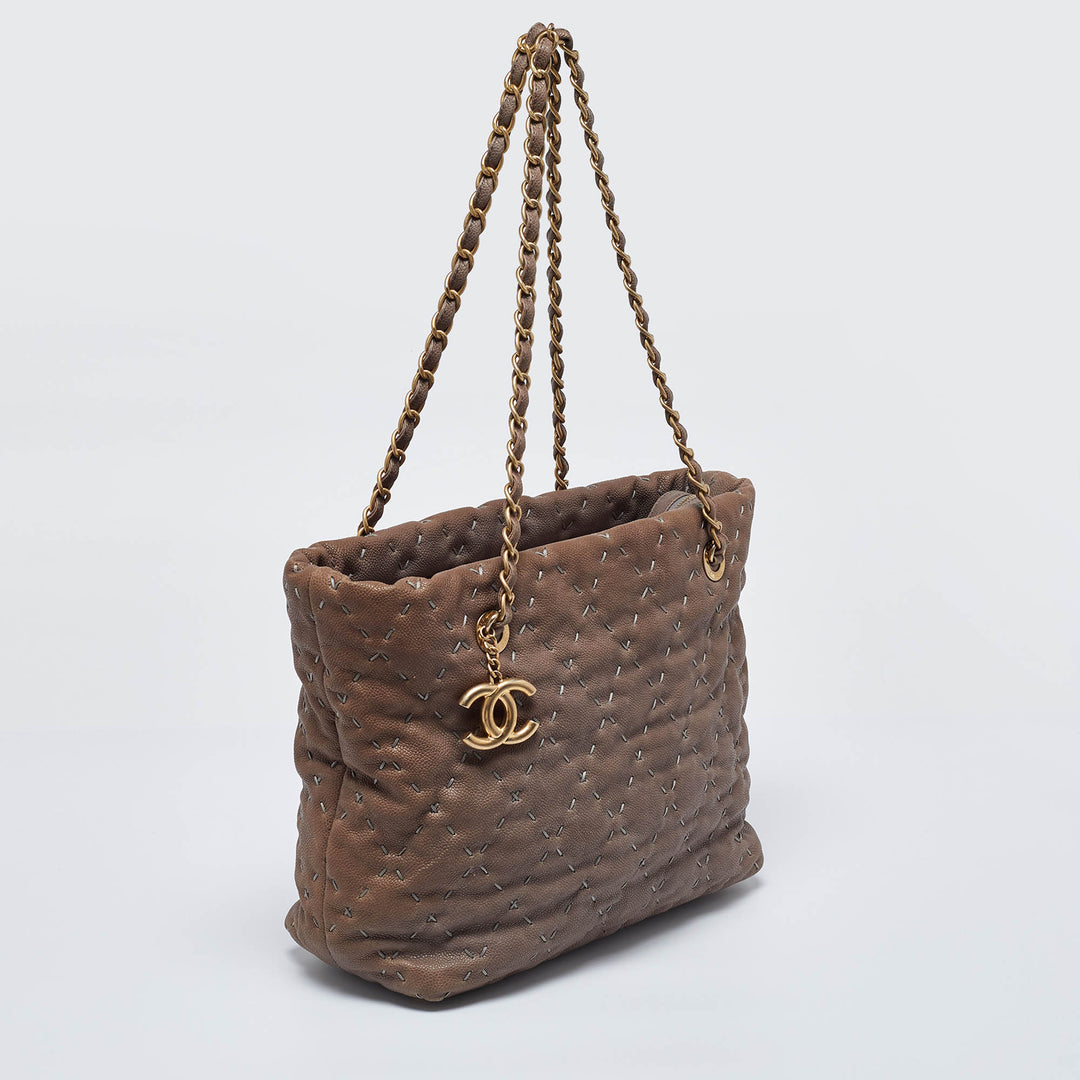 Chanel Brown Quilted Caviar Leather Wild Stitch Tote
