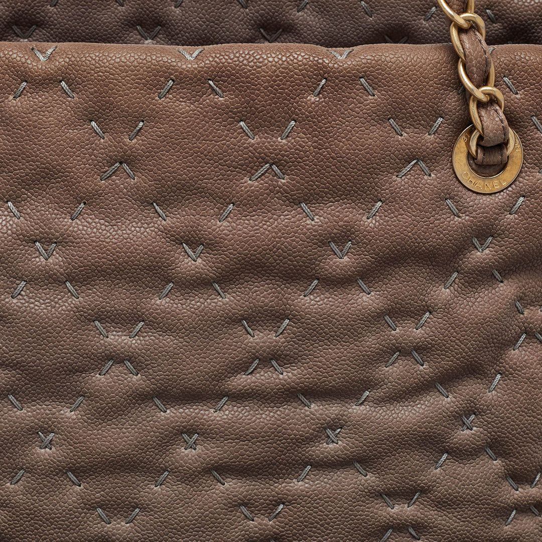 Chanel Brown Quilted Caviar Leather Wild Stitch Tote