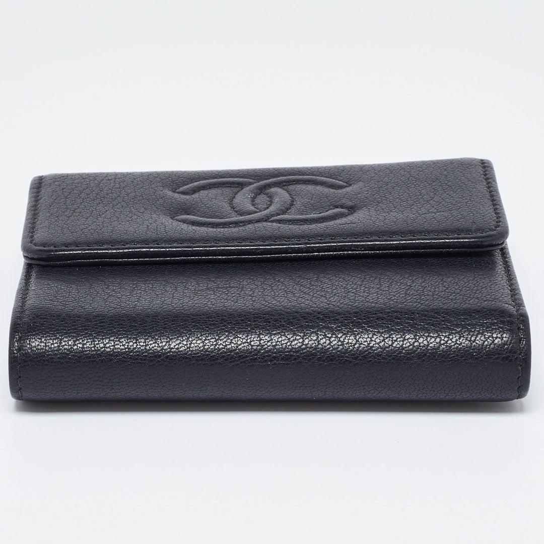 Chanel Black Leather Timeless CC New Trifold Wallet