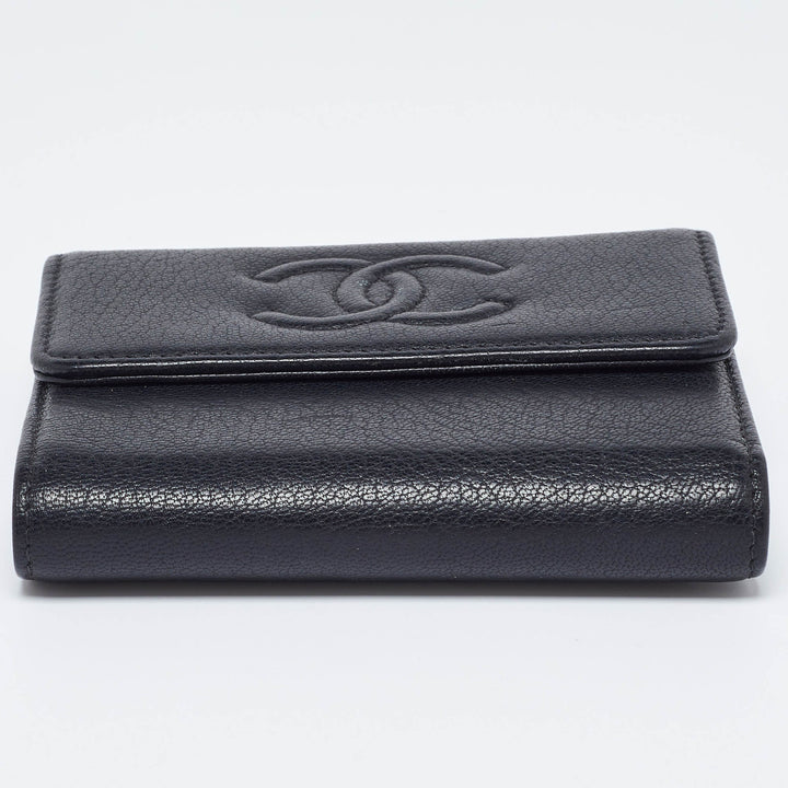 Chanel Black Leather Timeless CC New Trifold Wallet