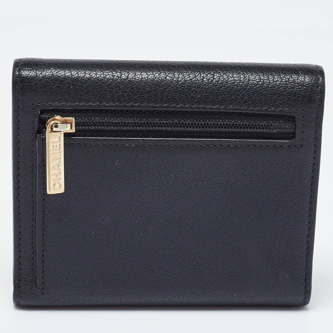 Chanel Black Leather Timeless CC New Trifold Wallet
