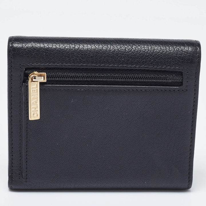 Chanel Black Leather Timeless CC New Trifold Wallet