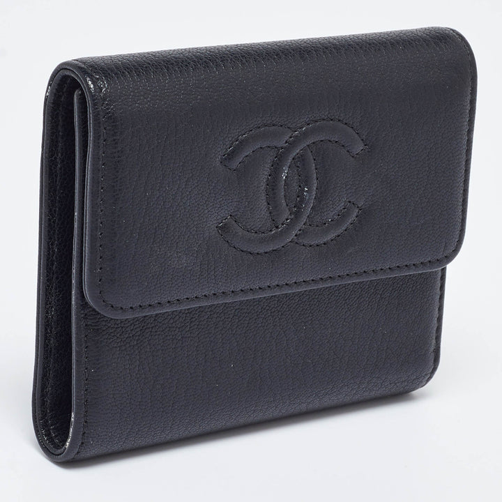 Chanel Black Leather Timeless CC New Trifold Wallet