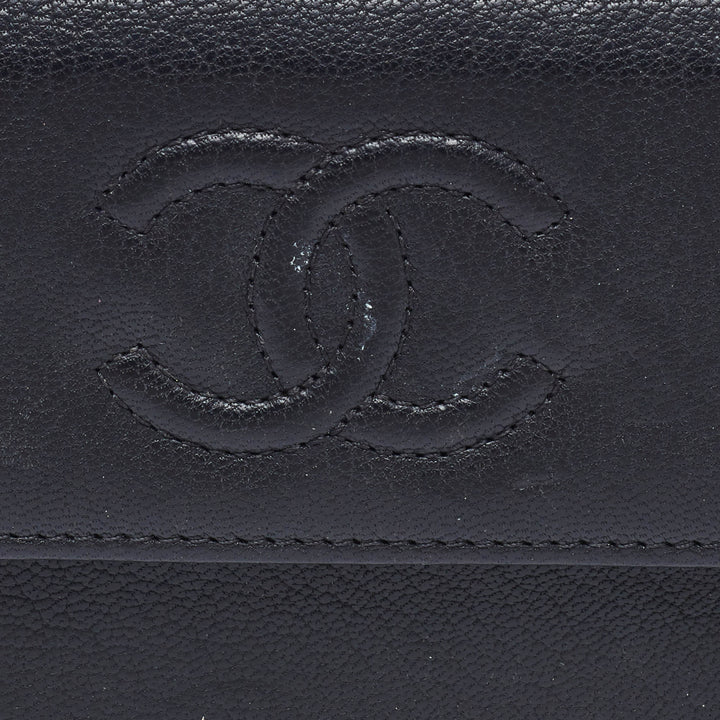 Chanel Black Leather Timeless CC New Trifold Wallet