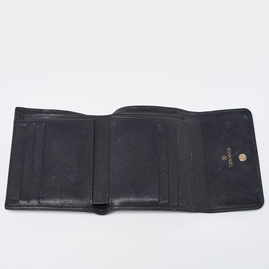 Chanel Black Leather Timeless CC New Trifold Wallet