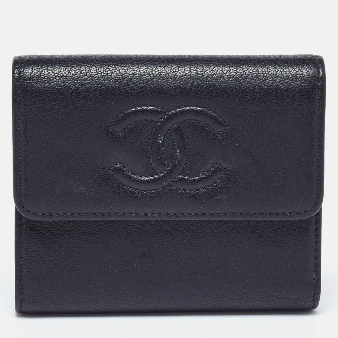 Chanel Black Leather Timeless CC New Trifold Wallet