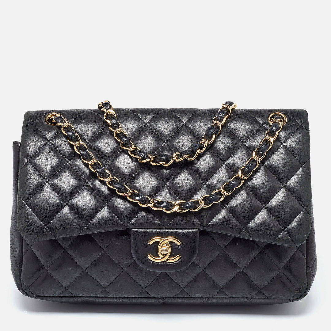 Chanel Black Quilted Leather Jumbo Classic Double New Bag