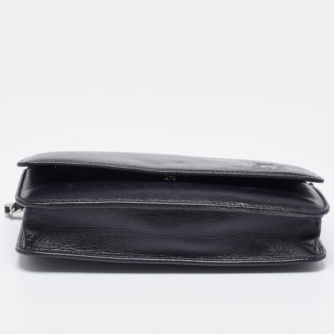 Chanel Black Leather CC Jacket Embossed Leather Wallet on Chain