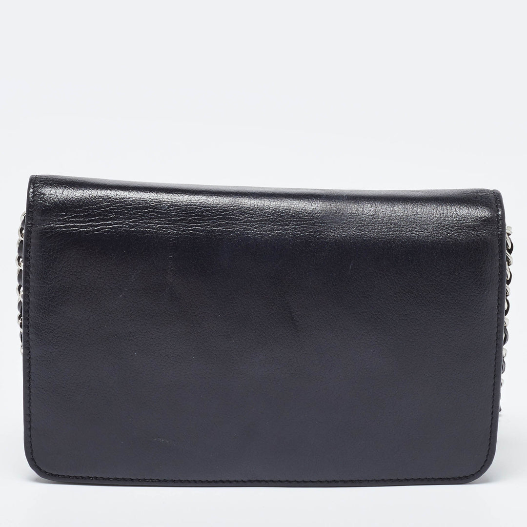 Chanel Black Leather CC Jacket Embossed Leather Wallet on Chain
